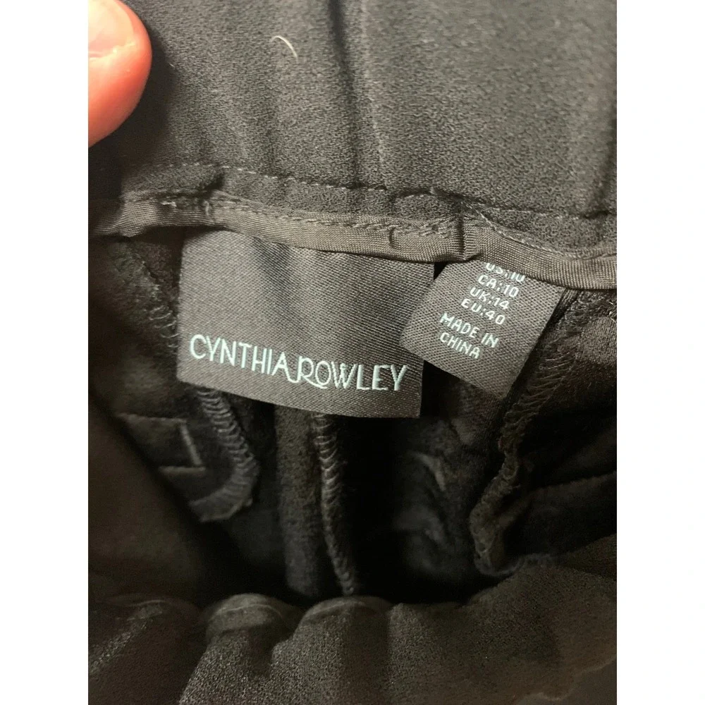 Cynthia Rowley Black Side Stripe Ankle Pants‎ Elastic Waist Tapered Size 10